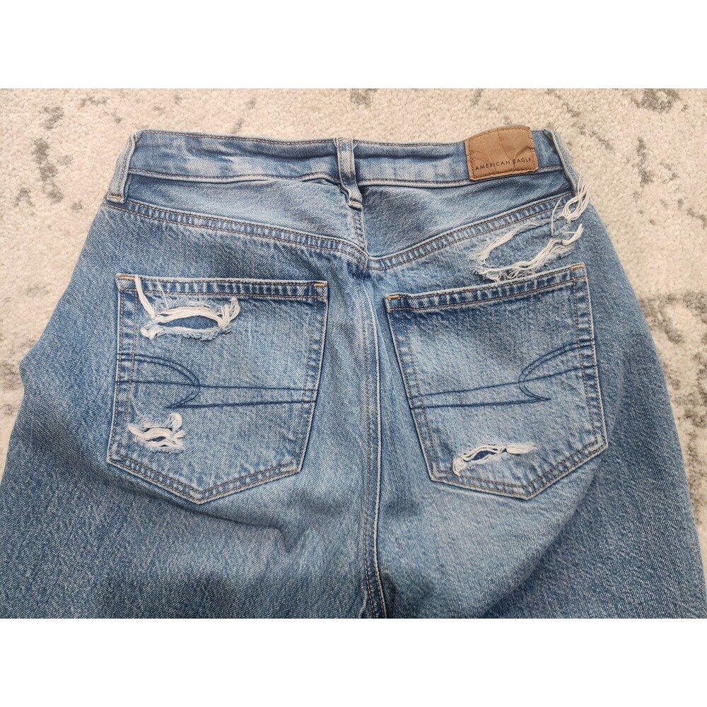 American Eagle Mom Jeans Distressed Patchwork Size 2 Long Y2K 90s Bohemian - Picture 7 of 7